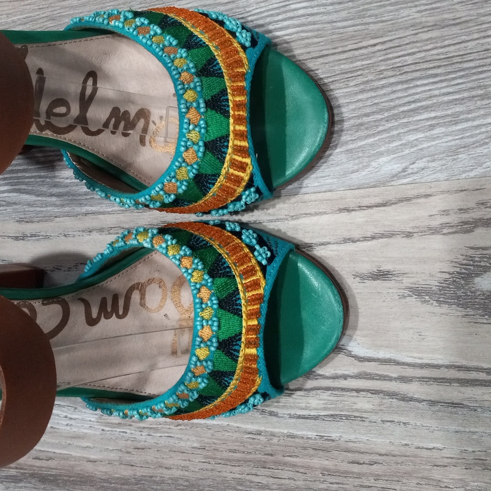 Sam Edelman Brown and Teal Heels - Picture 3 of 16